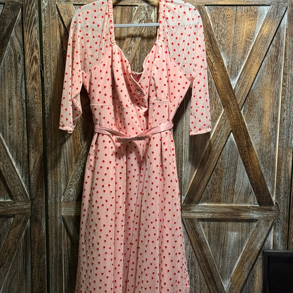 Unique Vintage Pink Heart Long Sleeve Dress